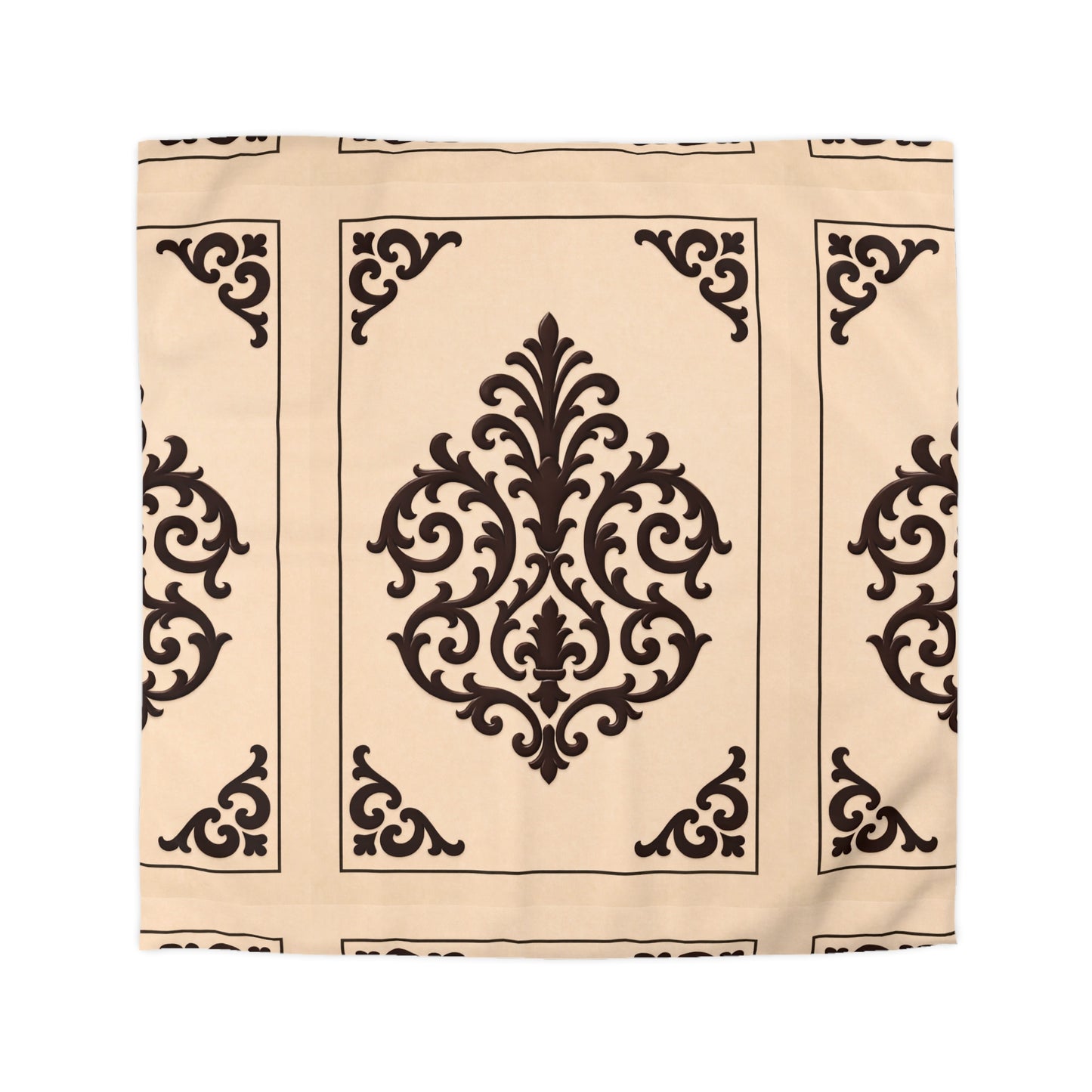 Almond-Beige & Brown Baroque Microfiber Duvet Cover — Classic Beige & Brown Decorative Bedding