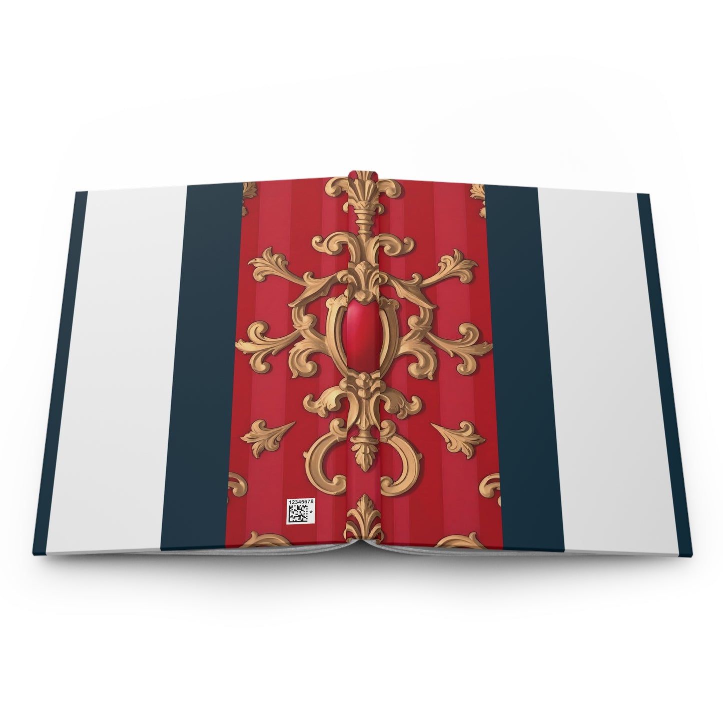 Elegant Red and Gold Hardcover Journal - Perfect for Journaling, Note-Taking, Gift for Writers, Creative Expression - Blue, Red & White Striped Baroque