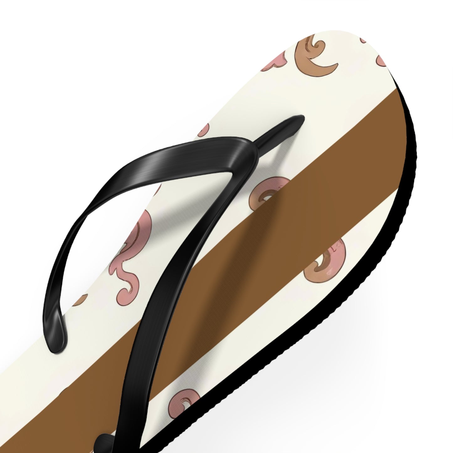 Stylish Flip Flops - Summer Footwear, Beach Ready, Vacation Essentials, Casual Sandals, Gift for Her - Brown Striped Pink Arabesque