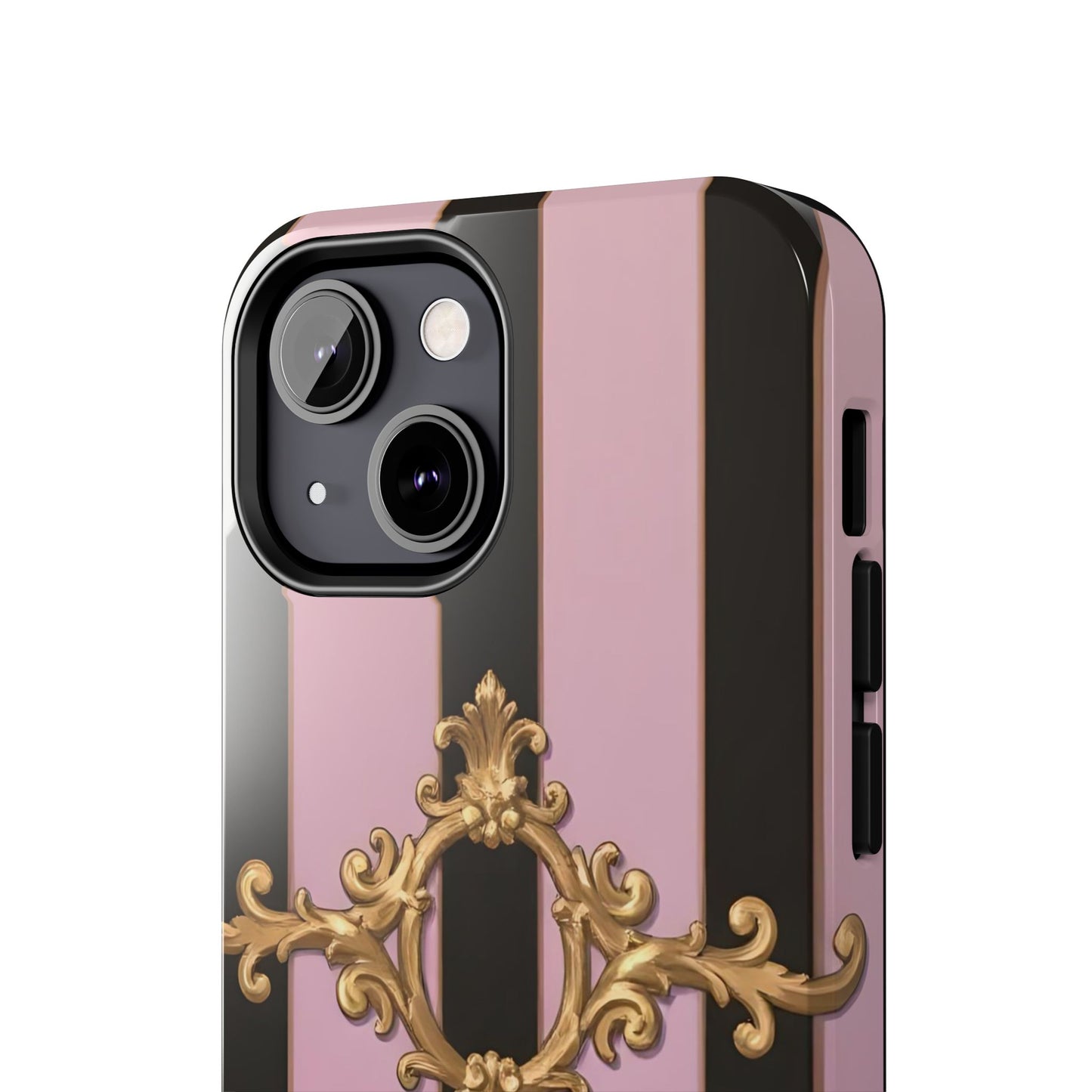 Stylish Tough Phone Case for Elegant Protection, Fashionable Accessories, Smartphone Cover - Matte Lavender & Black Striped Gold Baroque