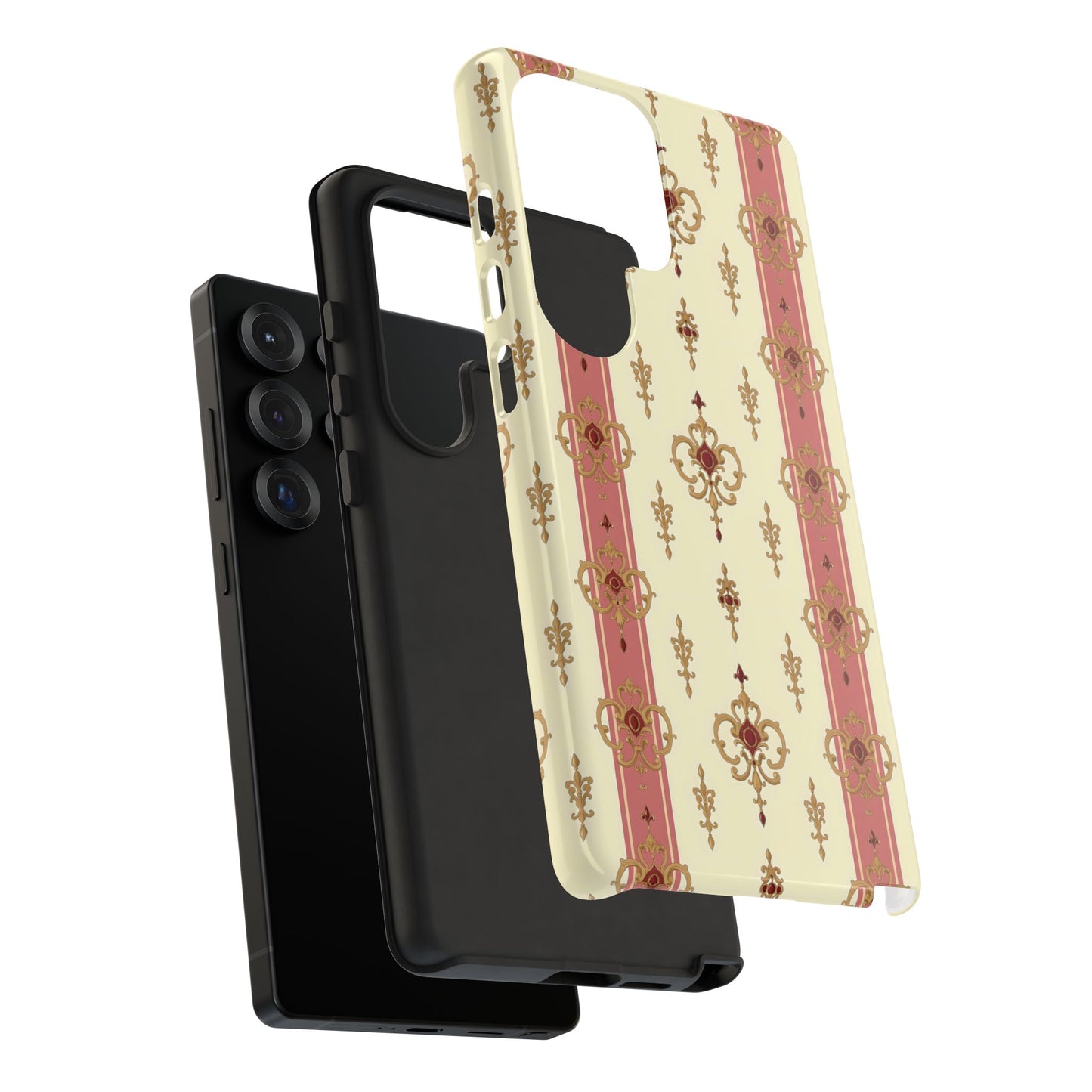 Elegant Floral Motif Phone Case - Tough Cases with Vintage Design - Mauve Striped Gold Damask