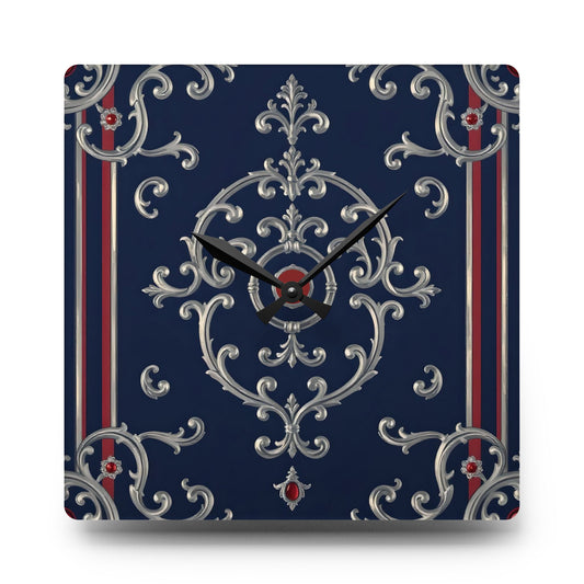 Elegant Vintage Acrylic Wall Clock, Nautical Home Décor, Timeless Gift for Housewarming, Anniversary - Blue & Red Striped Silver Baroque