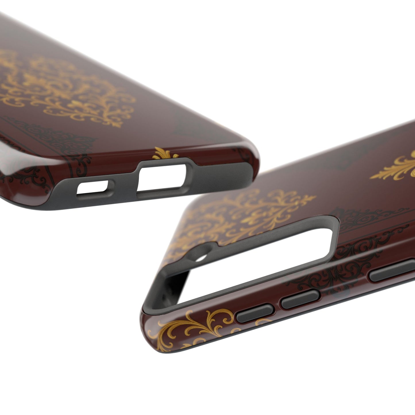 Dusk Burgundy-Black & Gold Baroque Tough Phone Case — Ornate Gold Baroque on Burgundy