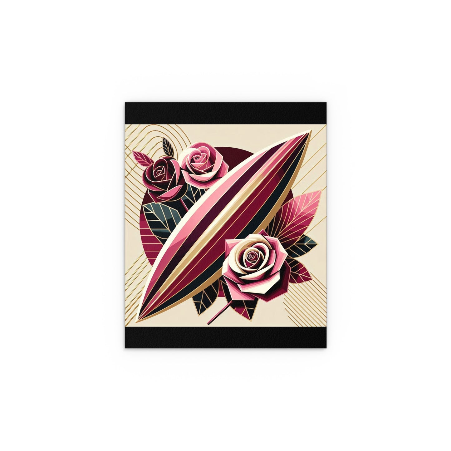Elegant Floral Silk Poster - Indoor/Outdoor Wall Art for Home Decor - Pink & Burgundy Striped Surfboard & Roses