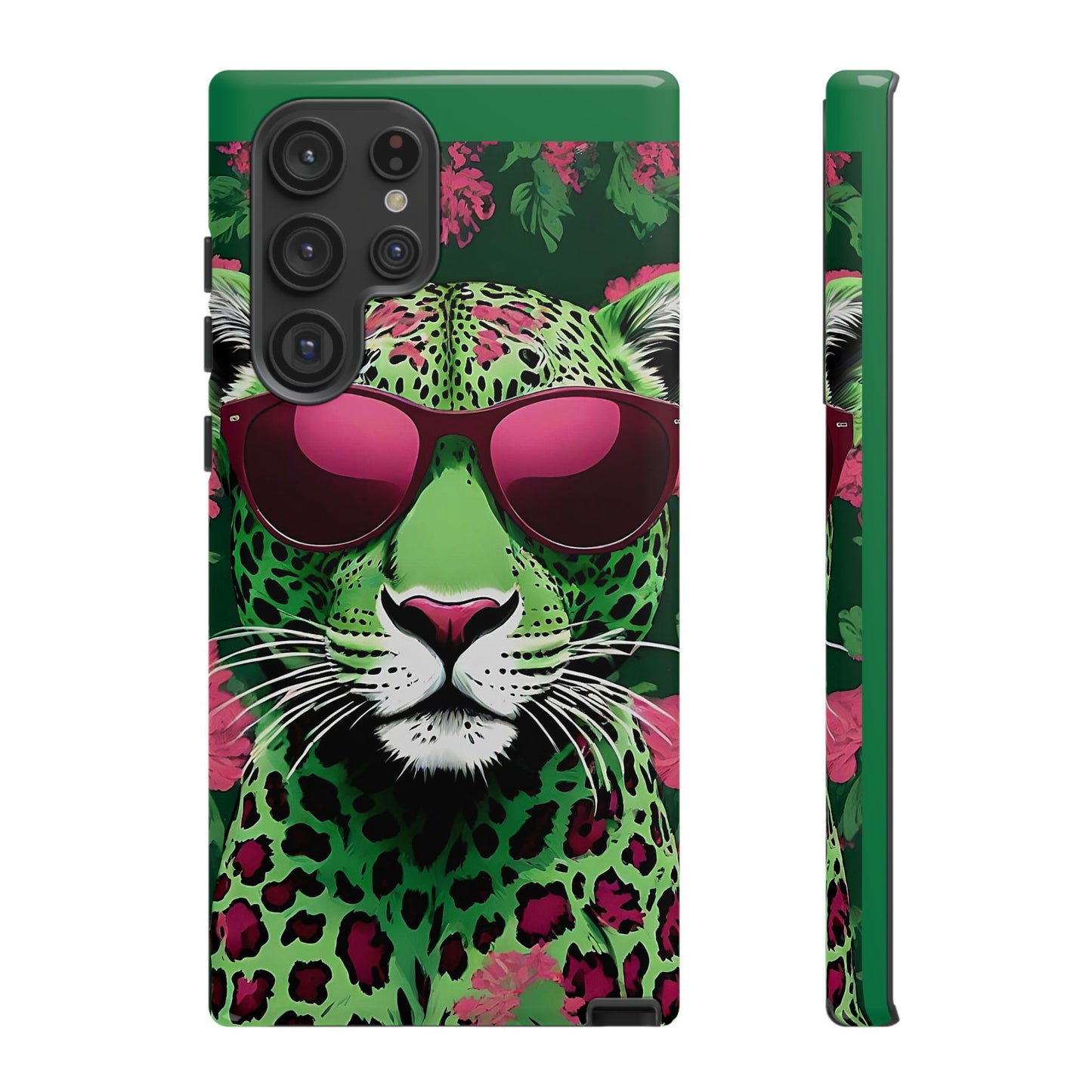 Phone Case - Lime Green & Burgundy Leopard In Sunglasses Design