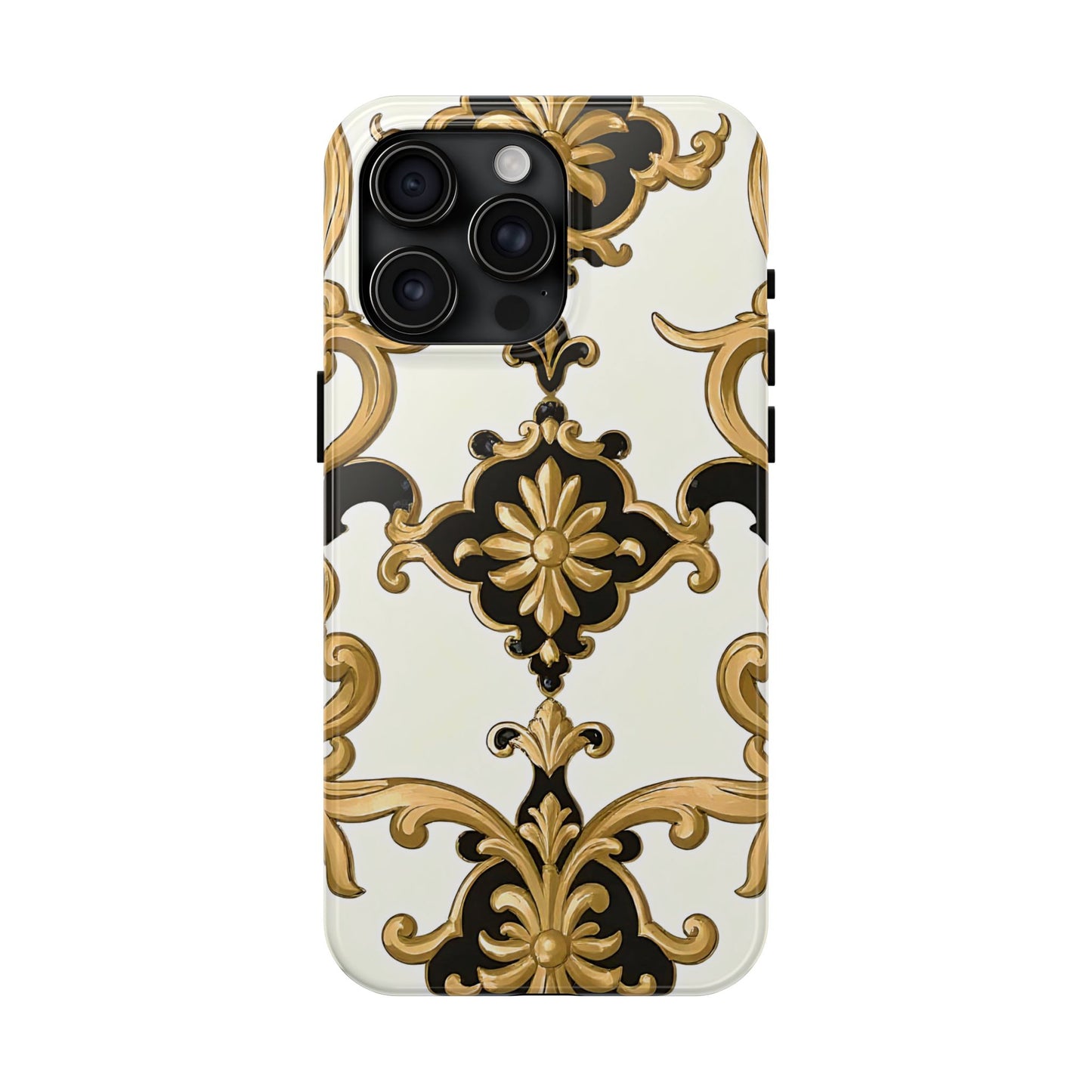 Elegant Floral Tough Phone Cases, Durable Phone Cover, Stylish Phone Accessories, Gift for Her, Chic Phone Cases - Black & Gold Rococo