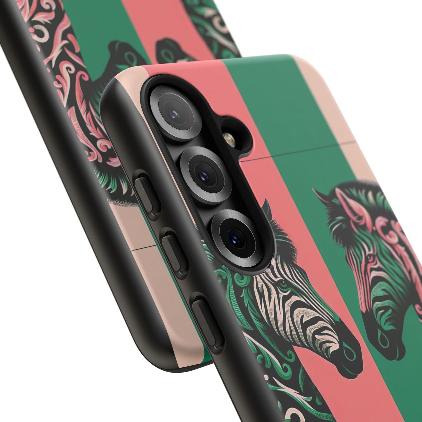 Phone Case - Elegant Pink & Green Zebra Damask Design