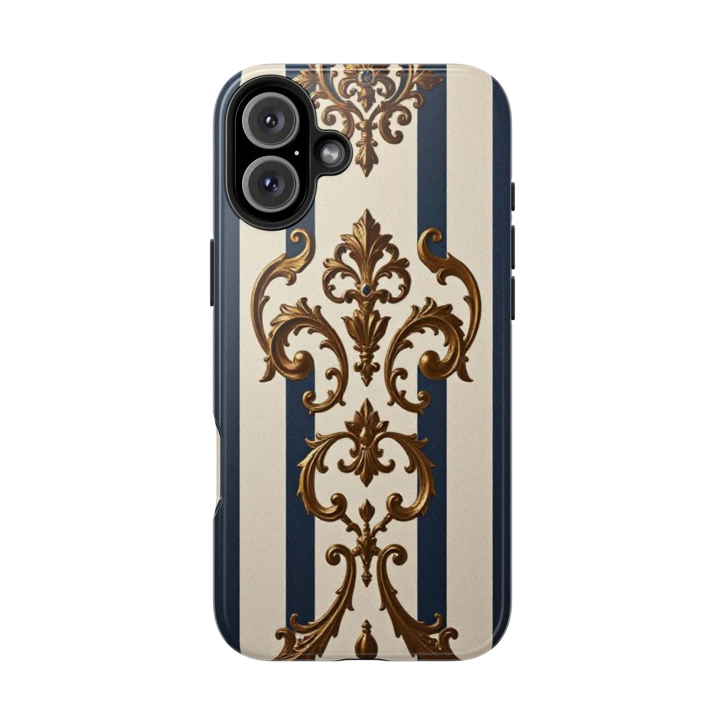 Damask Tough Phone Case - Alabaster & Blue Striped Damask