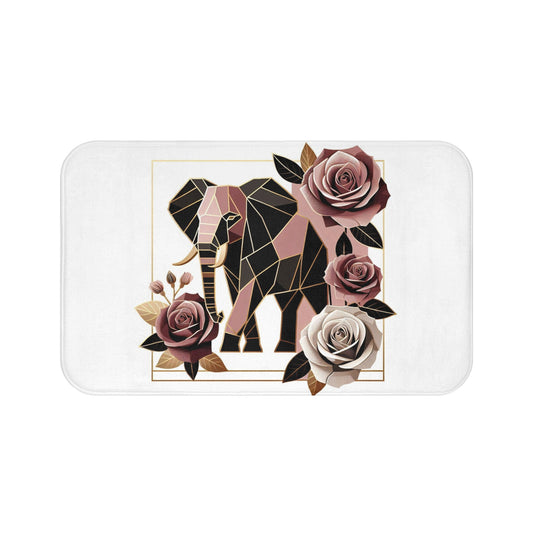 Vintage Floral Bath Mat - Stylish Home Decor for Relaxation - Brown & Mauve Elephant & Roses Design
