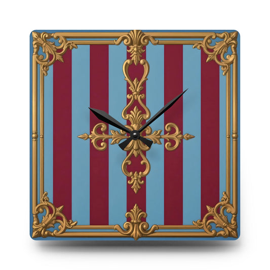 Vintage Ornate Acrylic Wall Clock | Retro Home Decor, Gift for Him/Her, Elegant Timepiece, Wall Art, French Style - Sky Blue & Maroon Striped Baroque