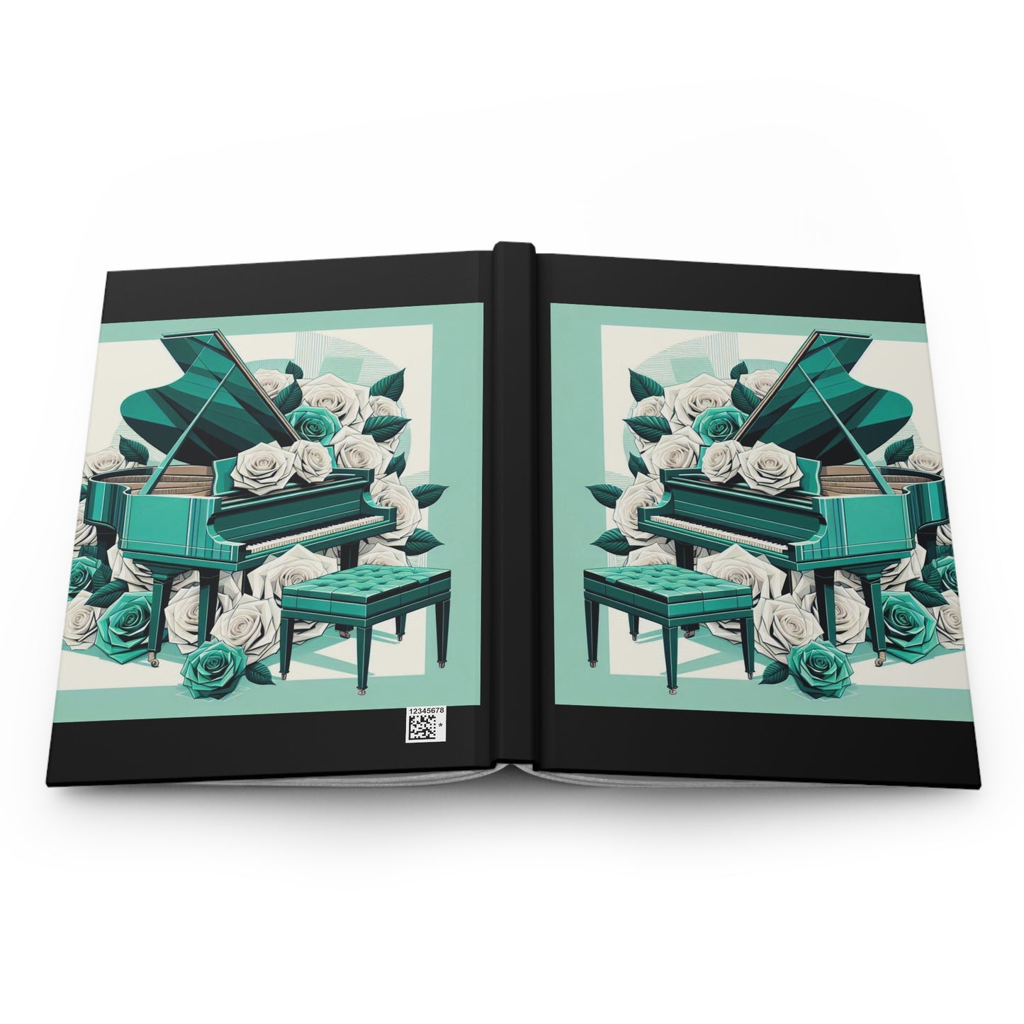 Elegant Aqua Piano & Roses Hardcover Journal - Perfect for Music Lovers & Garden Enthusiasts
