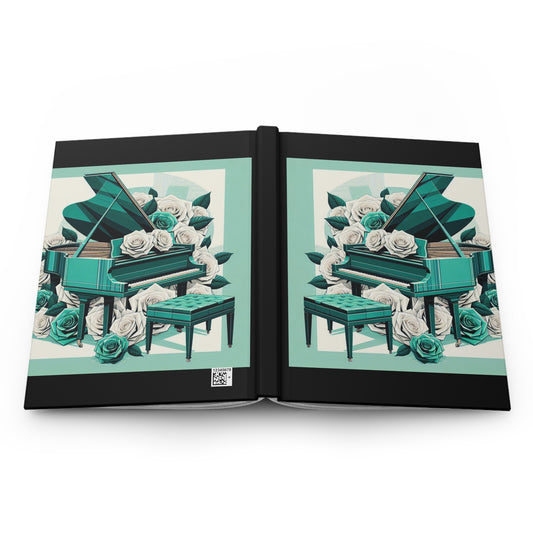 Elegant Aqua Piano & Roses Hardcover Journal - Perfect for Music Lovers & Garden Enthusiasts