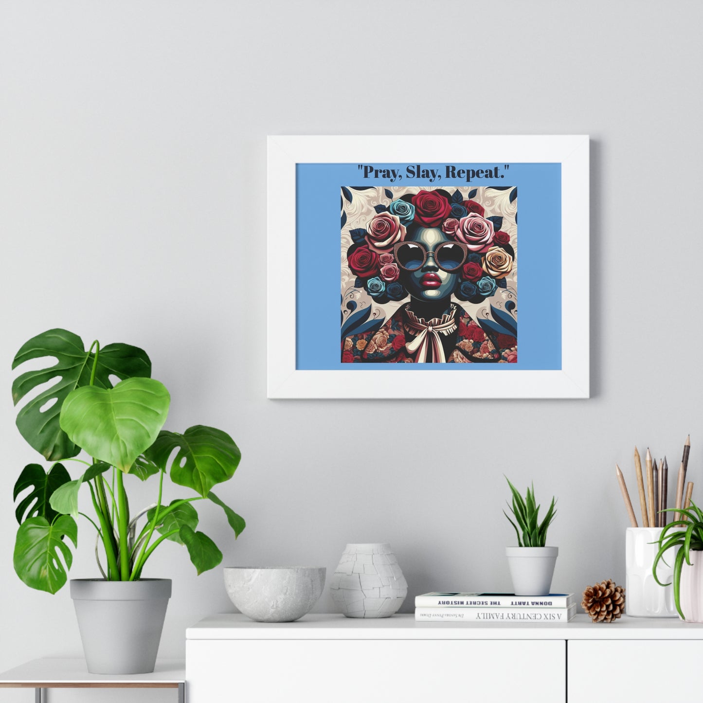 Empowering Art Print – "Pray, Slay, Repeat" Framed Poster for Inspirational Home Decor