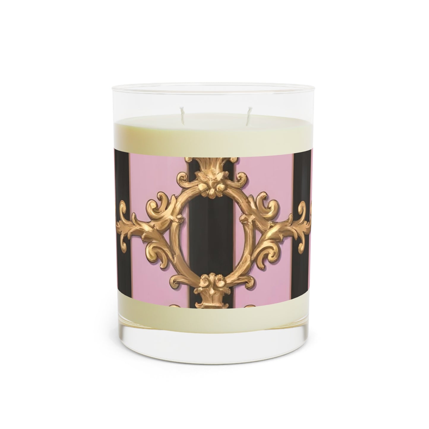 Elegant Pink Floral Scented Candle - Luxurious Home Decor, Gift for Her, Aromatherapy, Relaxation - Matte Lavender & Black Striped Gold Baroque