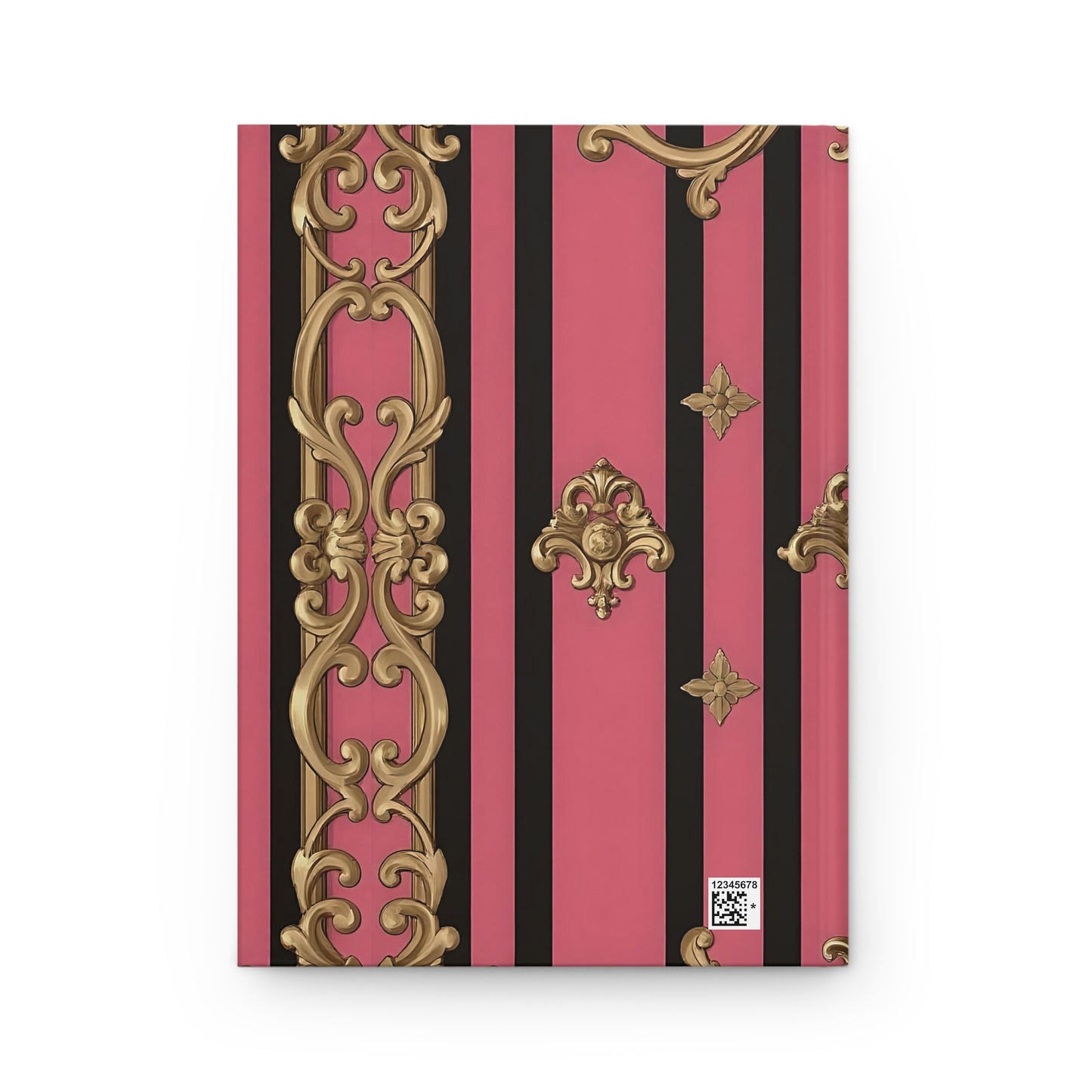 Elegant Pink and Gold Hard Cover Journal for Writing, Gifts, Notebook, Art Journal, Diary - Pink Striped Gold Rococo