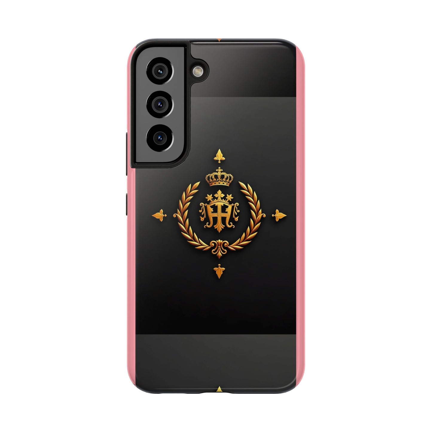 Tough Phone Case with Regal Design - Elegant Phone Protection, Gift for Him/Her, Royalty Inspired - Pink Striped Gold Crest