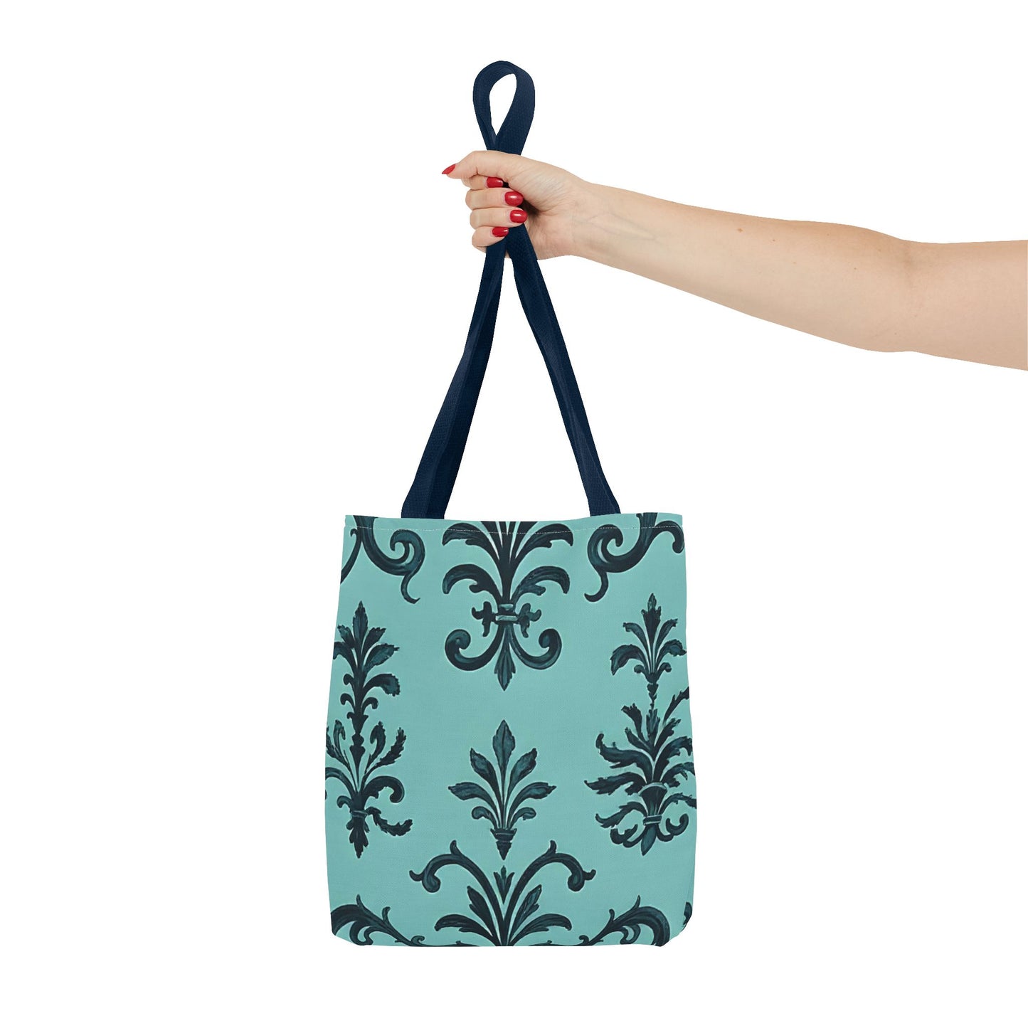 Chic Floral Tote Bag – Stylish Canvas Shopper, Gift for Her, Birthday Present, Everyday Use, Eco-Friendly, Floral Print - Teal Striped Rococo