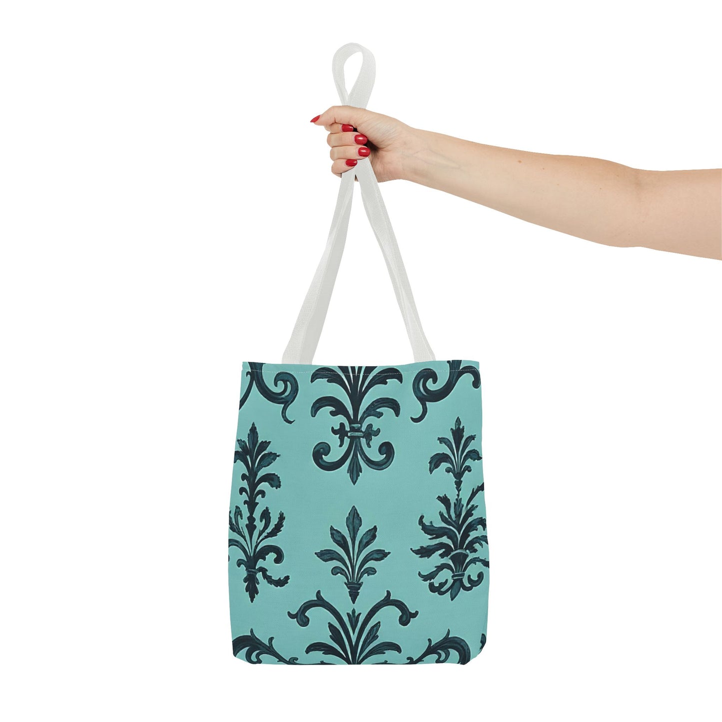 Chic Floral Tote Bag – Stylish Canvas Shopper, Gift for Her, Birthday Present, Everyday Use, Eco-Friendly, Floral Print - Teal Striped Rococo