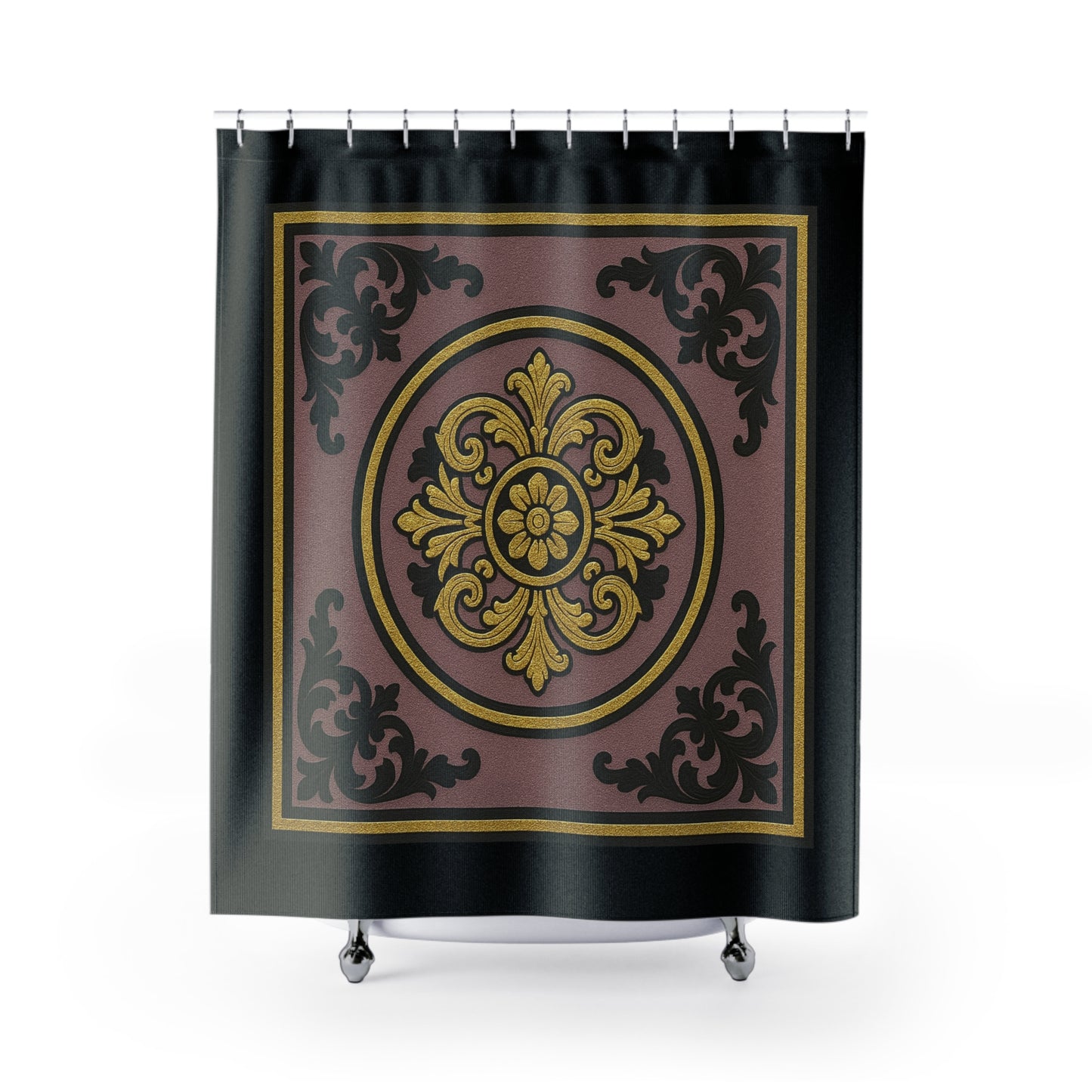 Elegant Gilded Mauve With Gold-Black Baroque Shower Curtain, Baroque Design, Luxurious Home Accessory, Gift for Housewarming