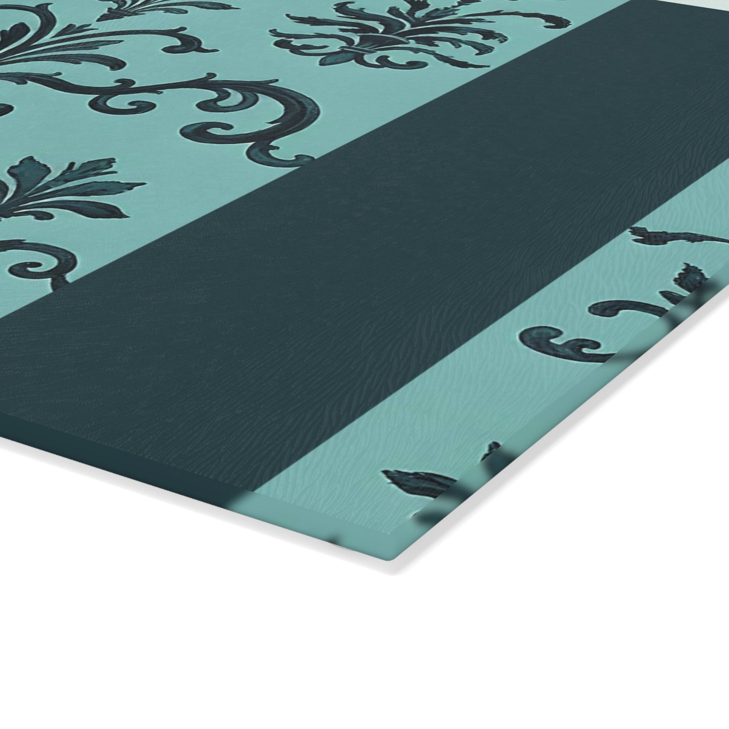 Elegant Glass Cutting Board - Kitchen Decor, Wedding Gift, Home Cooking, Stylish Homeware, Gift for Chefs - Teal Striped Rococo