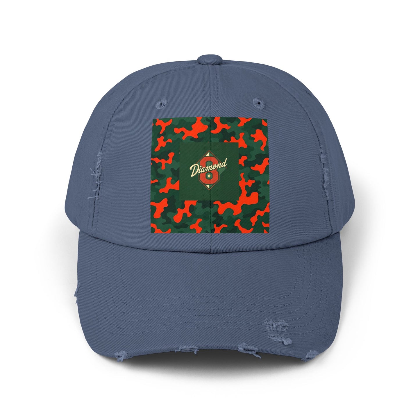 Trendy Distressed Cap - Casual Streetwear Accessory, Perfect for Outdoor Adventures, Gifts, Everyday Style - Green & Orange Camo Diamon 8