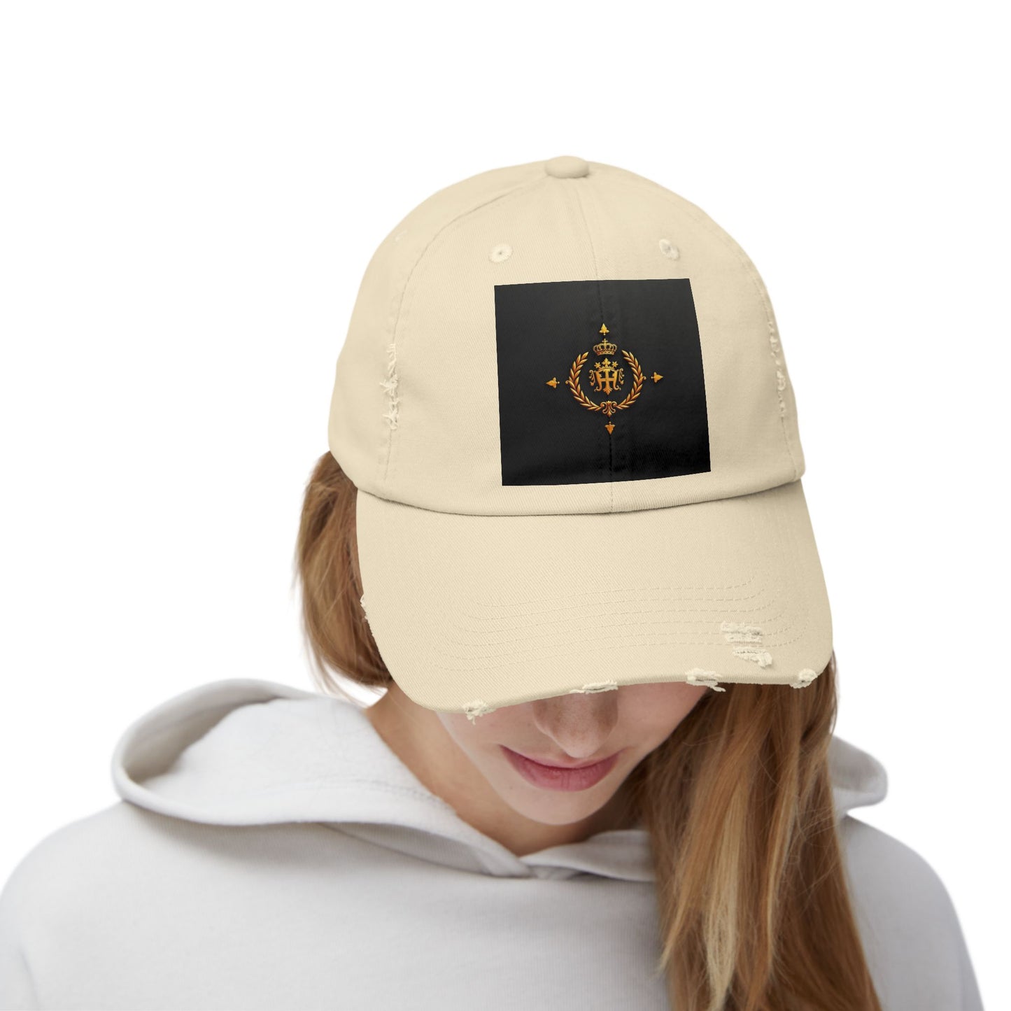 Stylish Distressed Cap with Unique Design | Casual Headwear, Everyday Accessory, Trendy Gift, Outdoor Lifestyle - Gold Crest