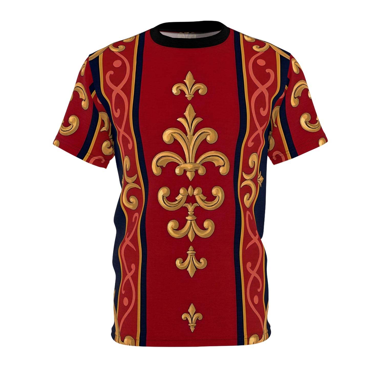 Luxurious Baroque Unisex Tee | Statement Shirt, Casual Wear, Gift Ideas, Fashion Top, All-Occasion Tee - Midnight Blue & Dusk Red Gold Baroque
