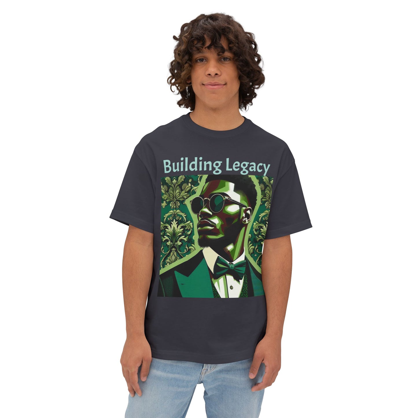 Stylish Oversized Tee, Building Legacy Graphic Tee, Unisex T-Shirt, Fashionable Casual Wear, Gift for Him/Her/Occasions - Matte Green Letters