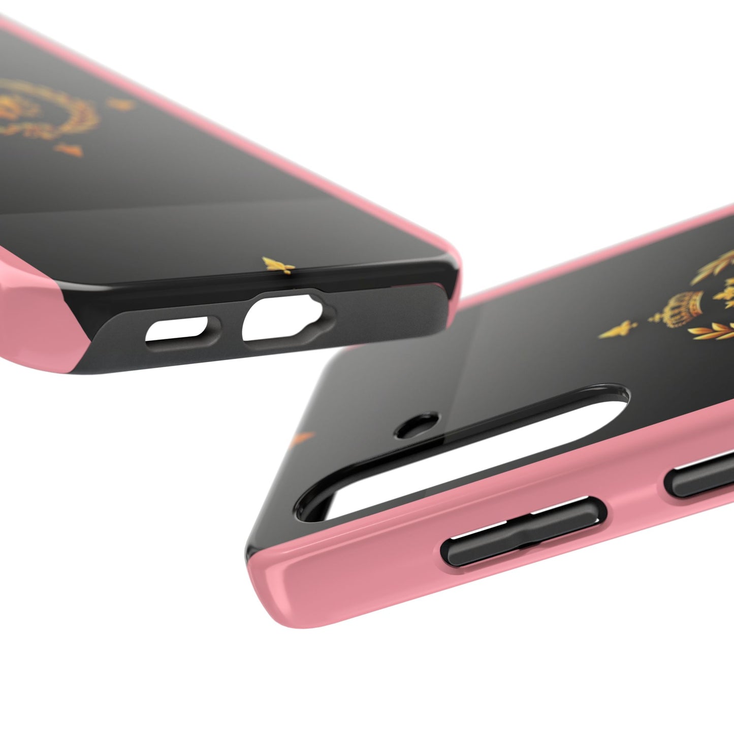 Tough Phone Case with Regal Design - Elegant Phone Protection, Gift for Him/Her, Royalty Inspired - Pink Striped Gold Crest