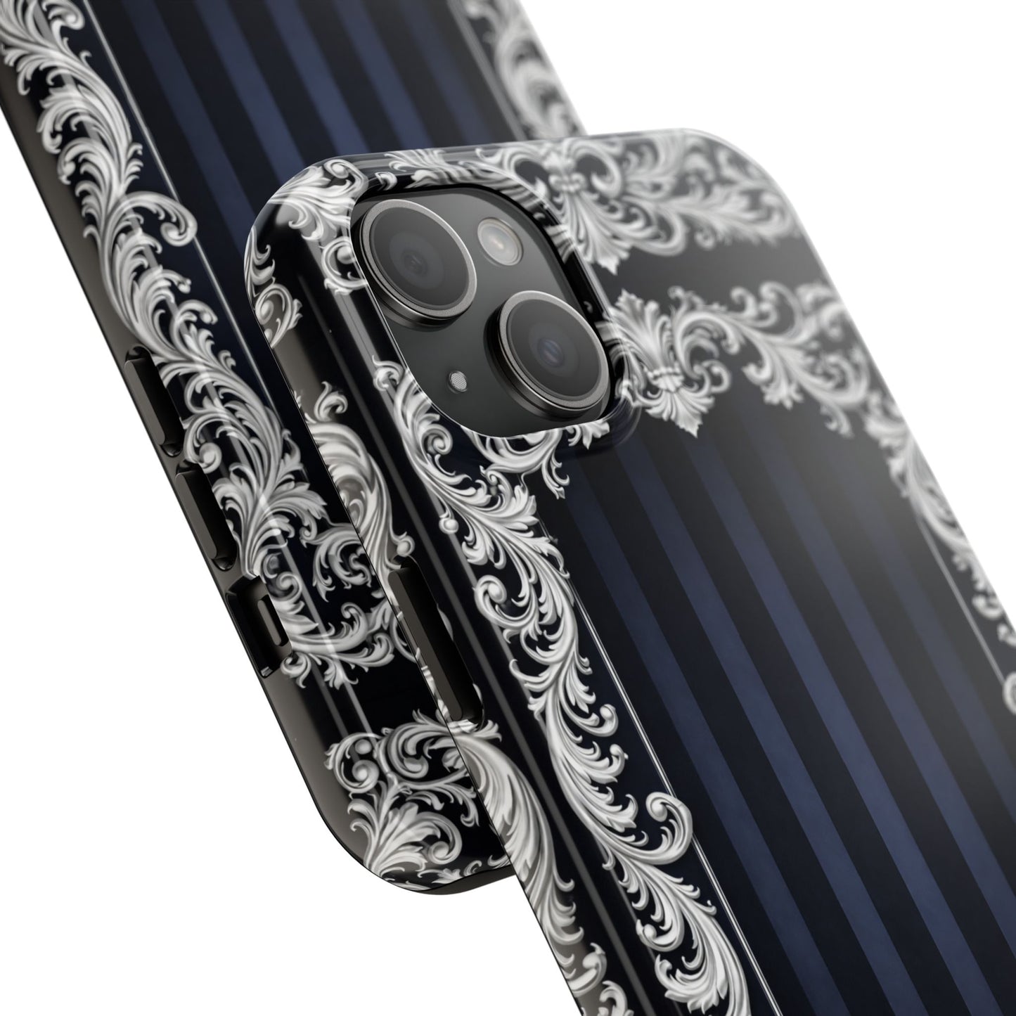 Navy Stripes & Baroque Tough Phone Case — Protective Decorative iPhone Case