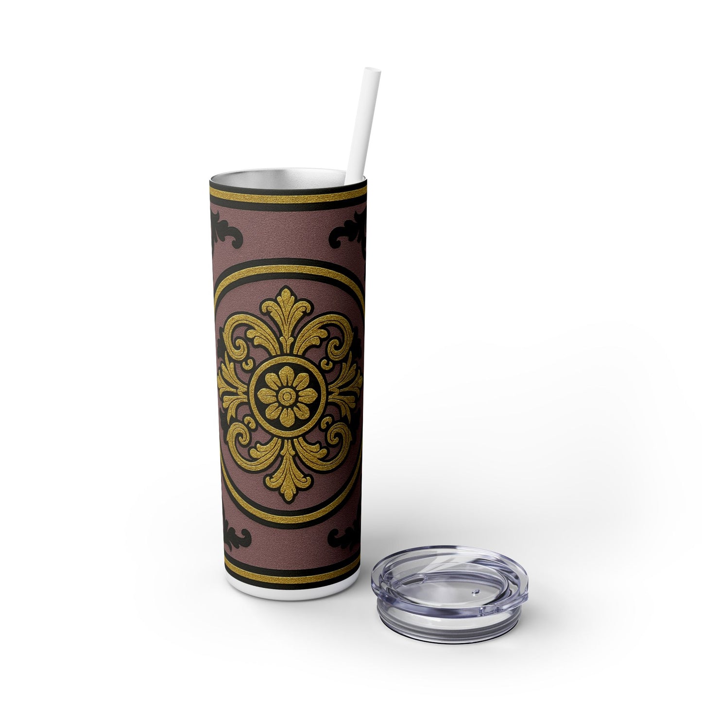 Gilded Mauve With Gold-Black Baroque Tumbler, Elegant Drinkware for Home, Travel, Gifts, Parties, Personalized Beverage Holder