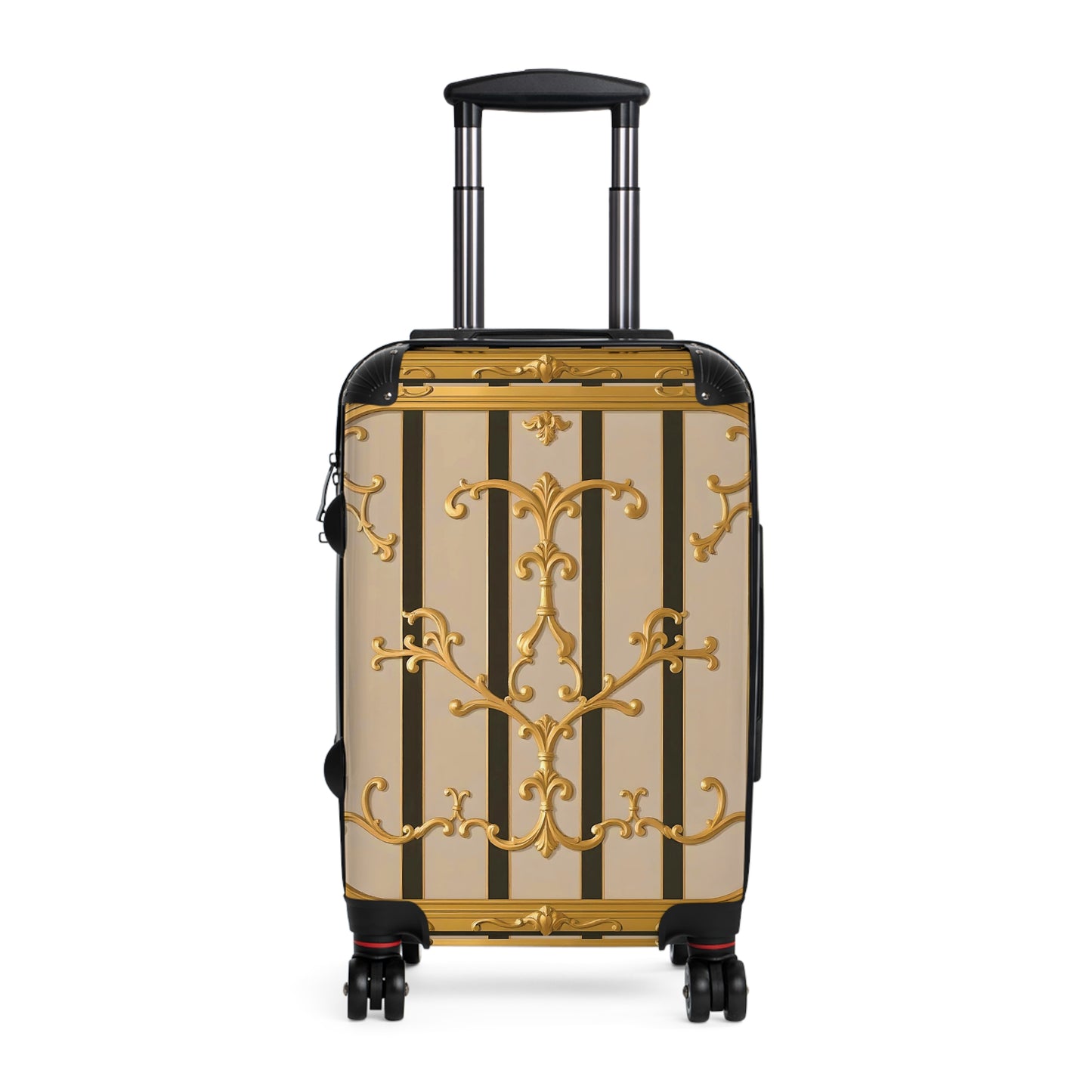 Elegant Travel Suitcase with Vintage Design, Stylish Luggage for Adventurers, Holiday Travel Gear - Beige Striped Gold Rococo
