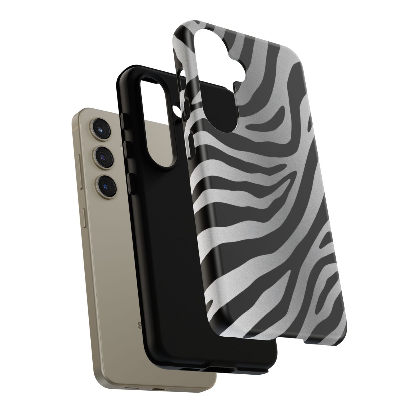 Zebra Print Tough Phone Case - Silver