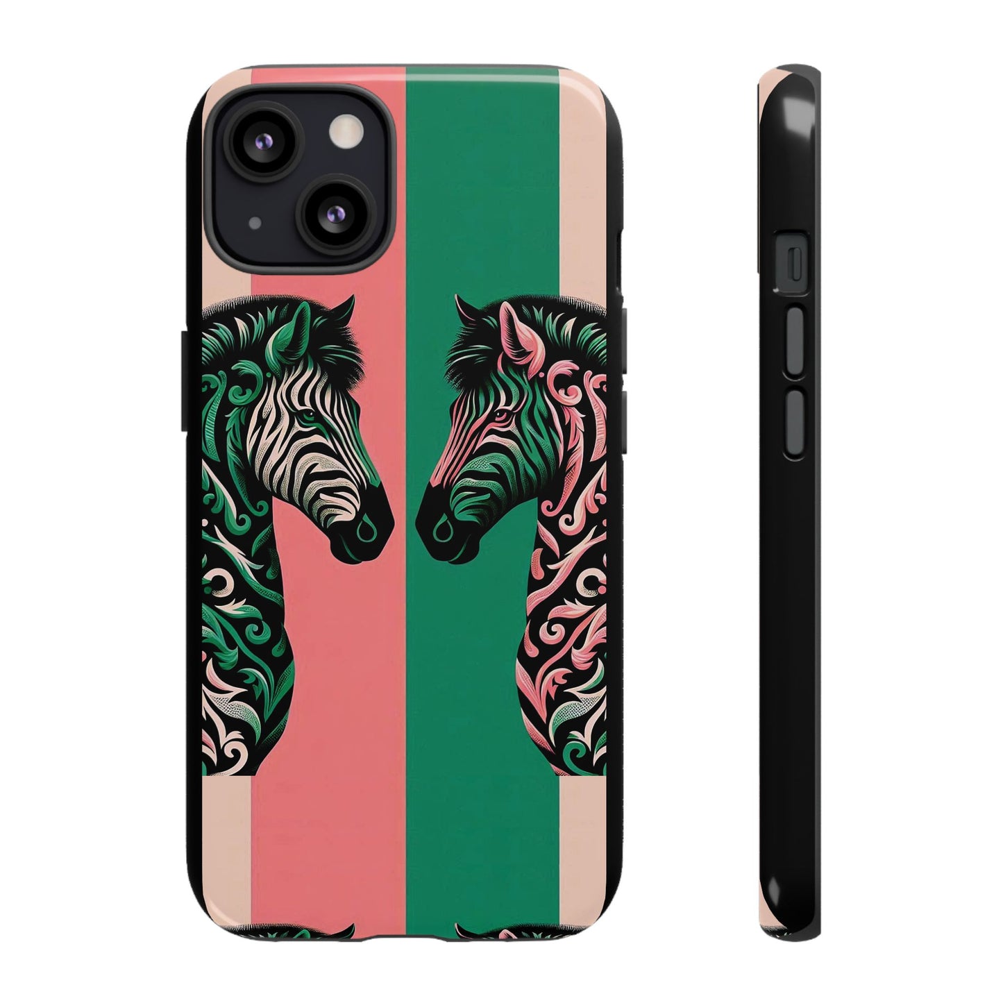 Phone Case - Elegant Pink & Green Zebra Damask Design