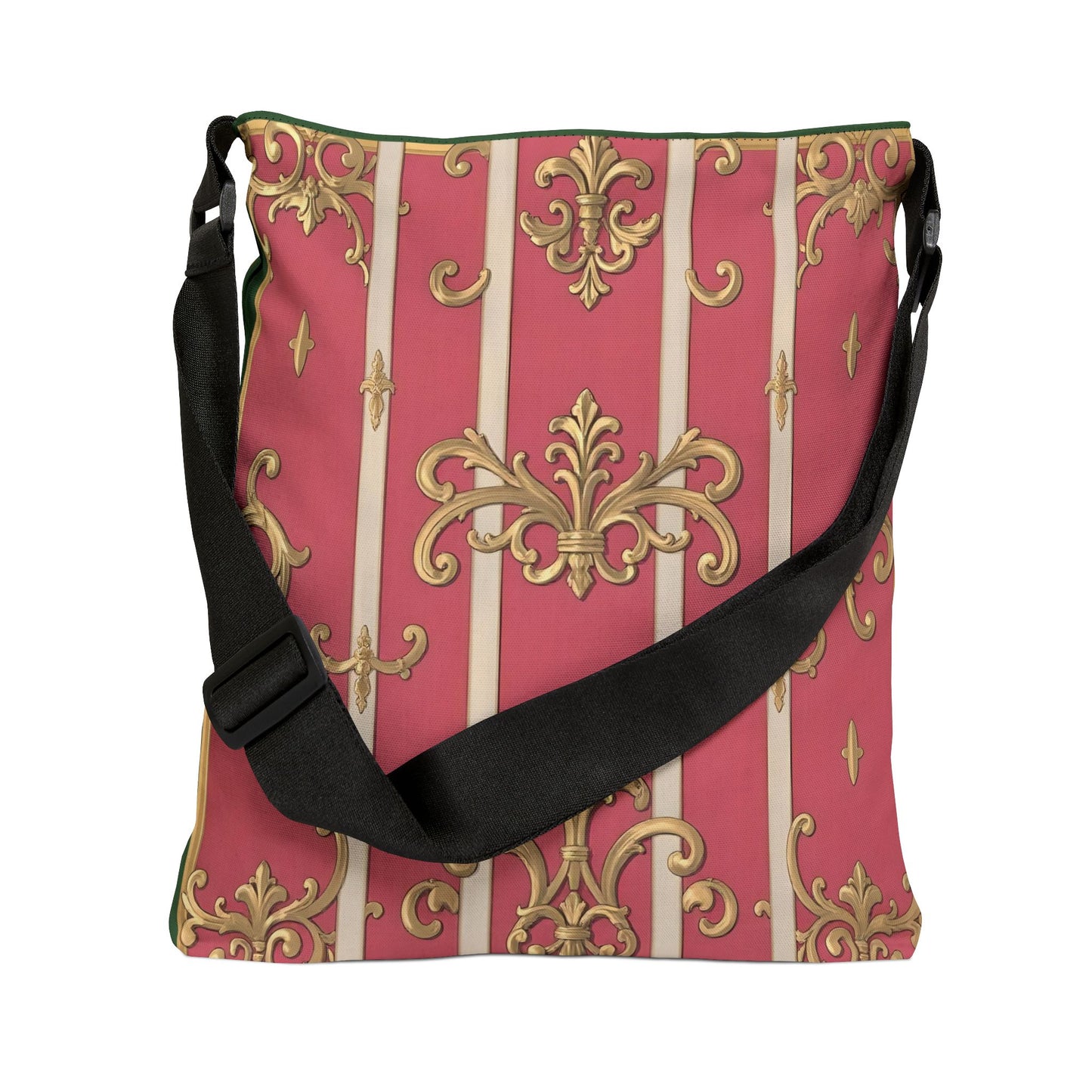 Chic Green Border Pink Striped Baroque Adjustable Tote Bag - Stylish Everyday Carryall, Floral Print, Fashion Statement, Gift for Her