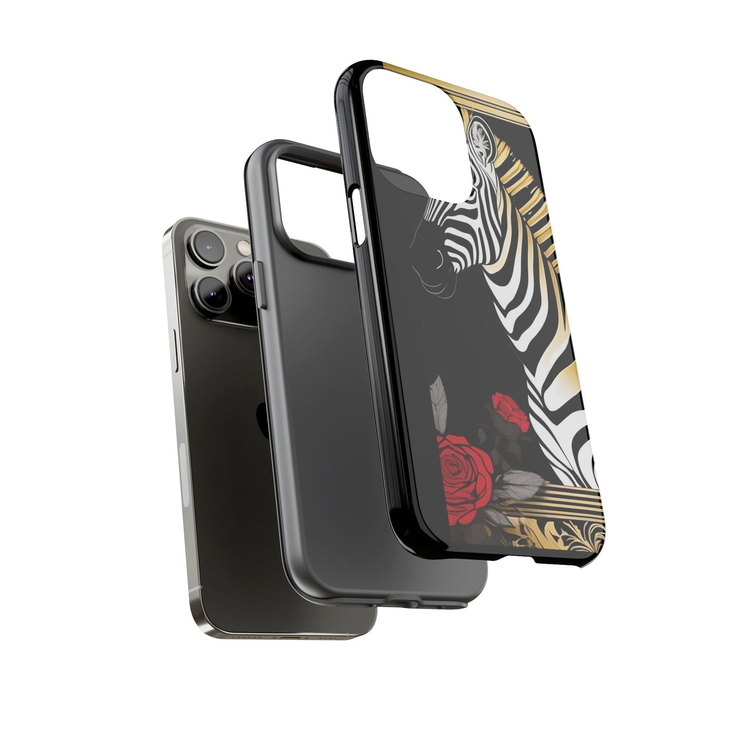 Phone Case - Elegant Zebra & Roses Design