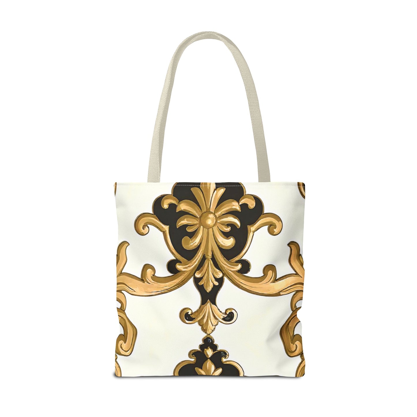 Elegant Floral Tote Bag | Stylish Reusable Bag for Everyday Use, Gift for Her, Shopping, Beach, Travel, Eco-Friendly - Black & Gold Rococo