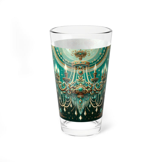 Mixing Glass, 16oz - Green & Gold Jeweled Chandelier