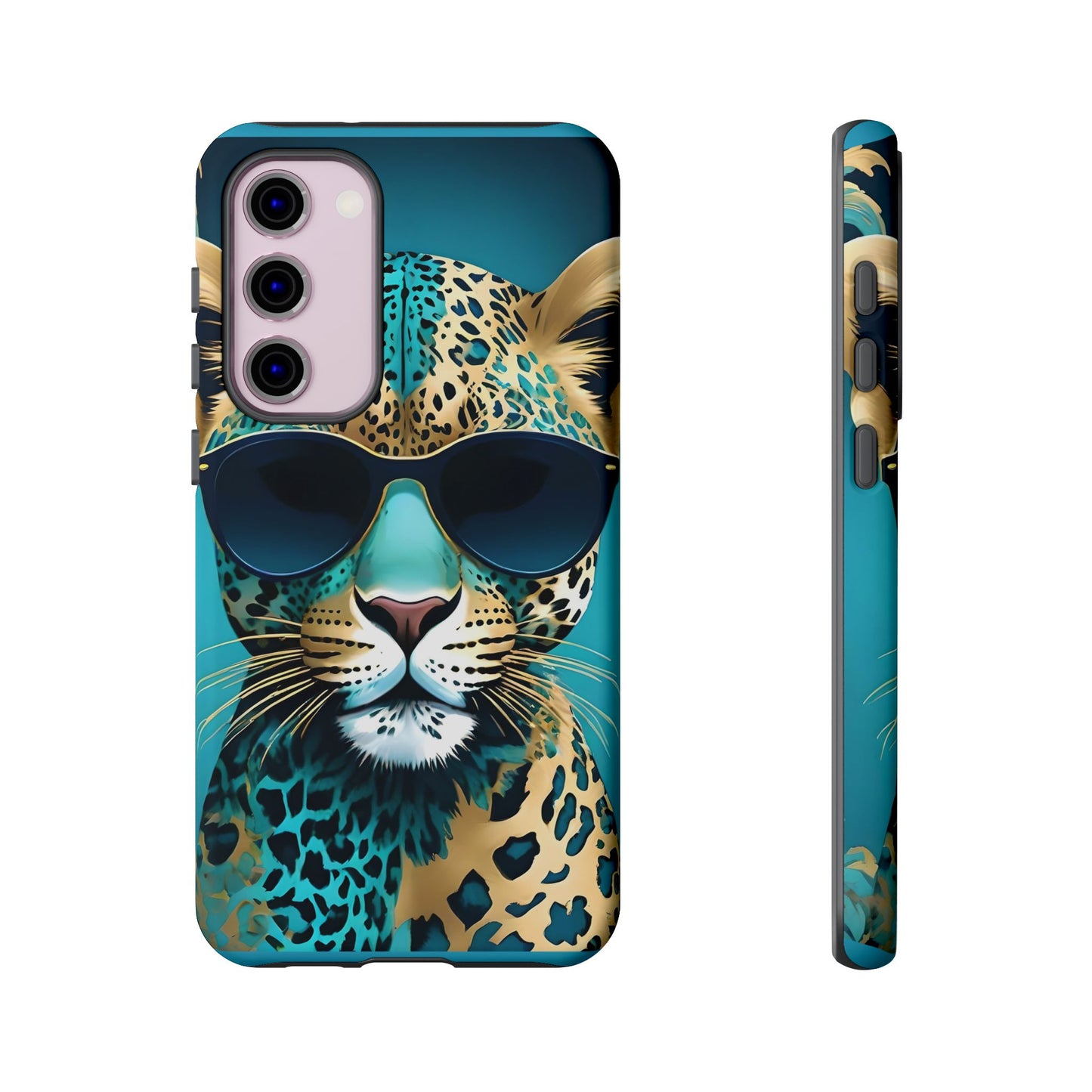 Phone Case - Aqua & Gold Leopard In Sunglasses Design