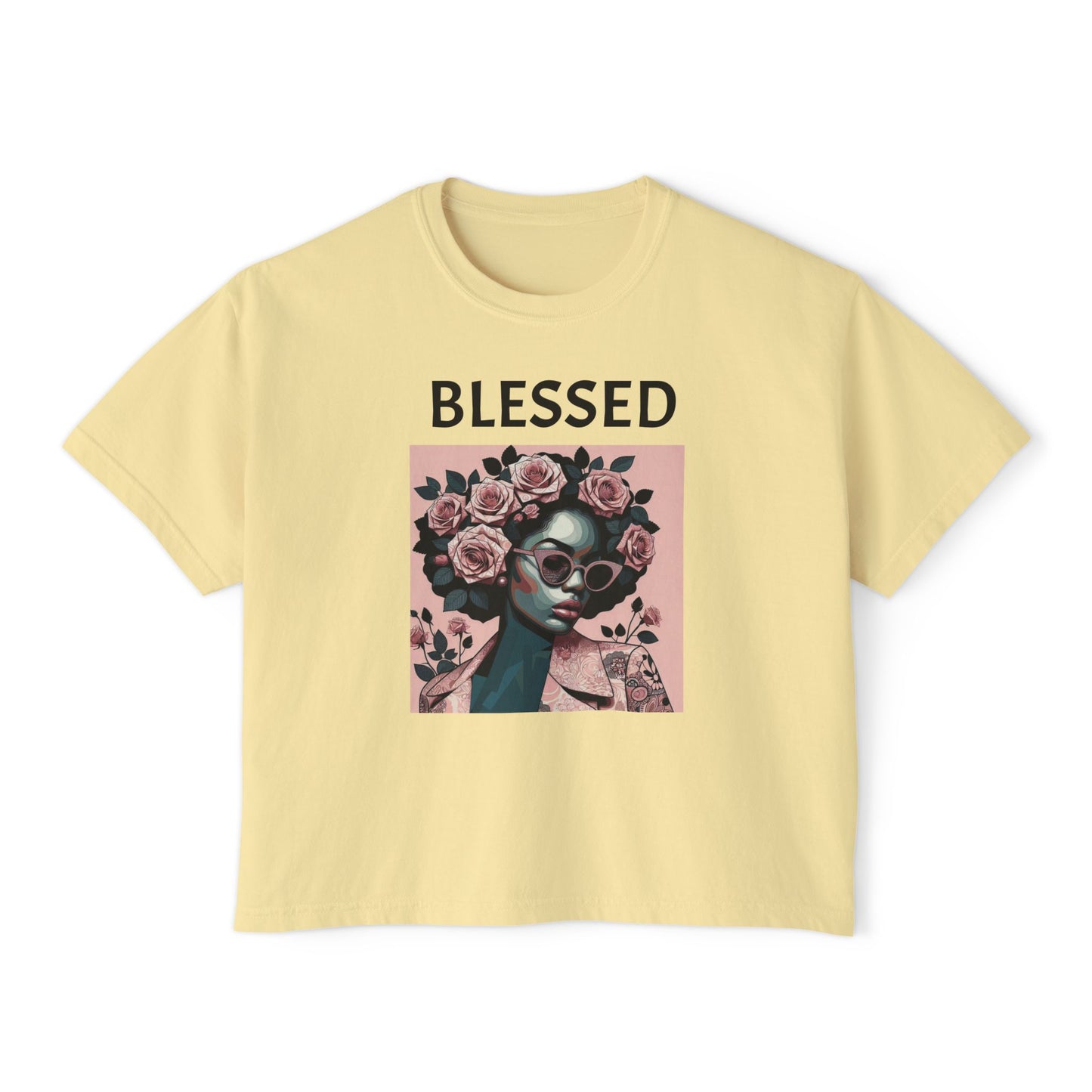 Blessed Women's Boxy Tee, Inspirational Graphic Tee, Positive Affirmation Shirt, Gift for Her, Casual Wear, Self-Love Top - Black Lettering