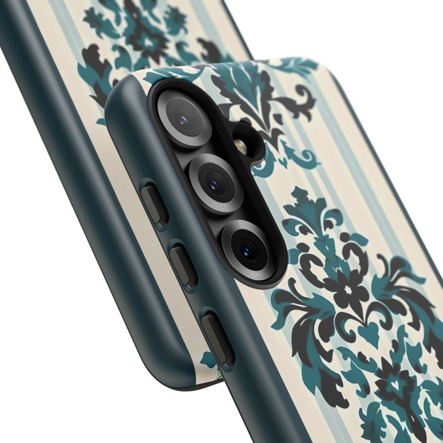 Elegant Floral Phone Case - Tough Cases with Vintage Design - Teal Striped Damask