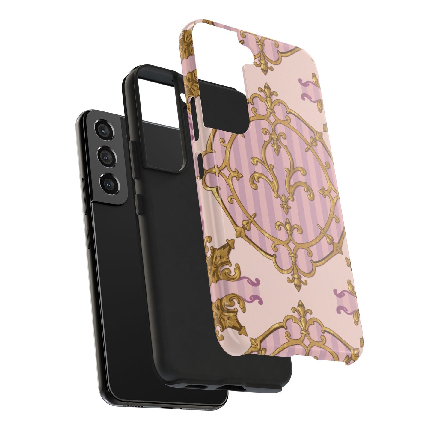 Elegant Vintage Phone Case, Tough Phone Case, Lavender & Alabaster Striped Gold Baroque Phone Cover, Stylish Phone Protector, Gift for Her