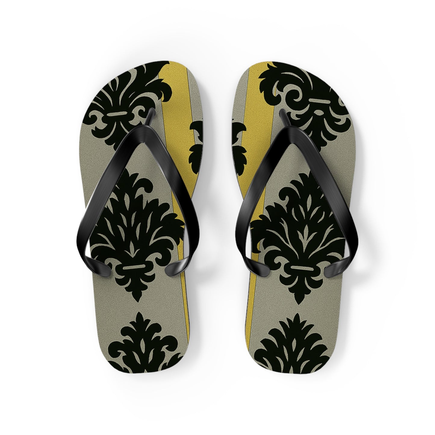 Stylish Flip Flops - Summer Sandals for Beach, Vacation, and Casual Wear - Silver & Gold Striped Black Baroque