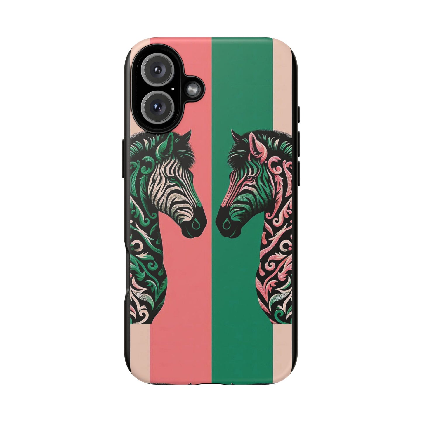 Phone Case - Elegant Pink & Green Zebra Damask Design