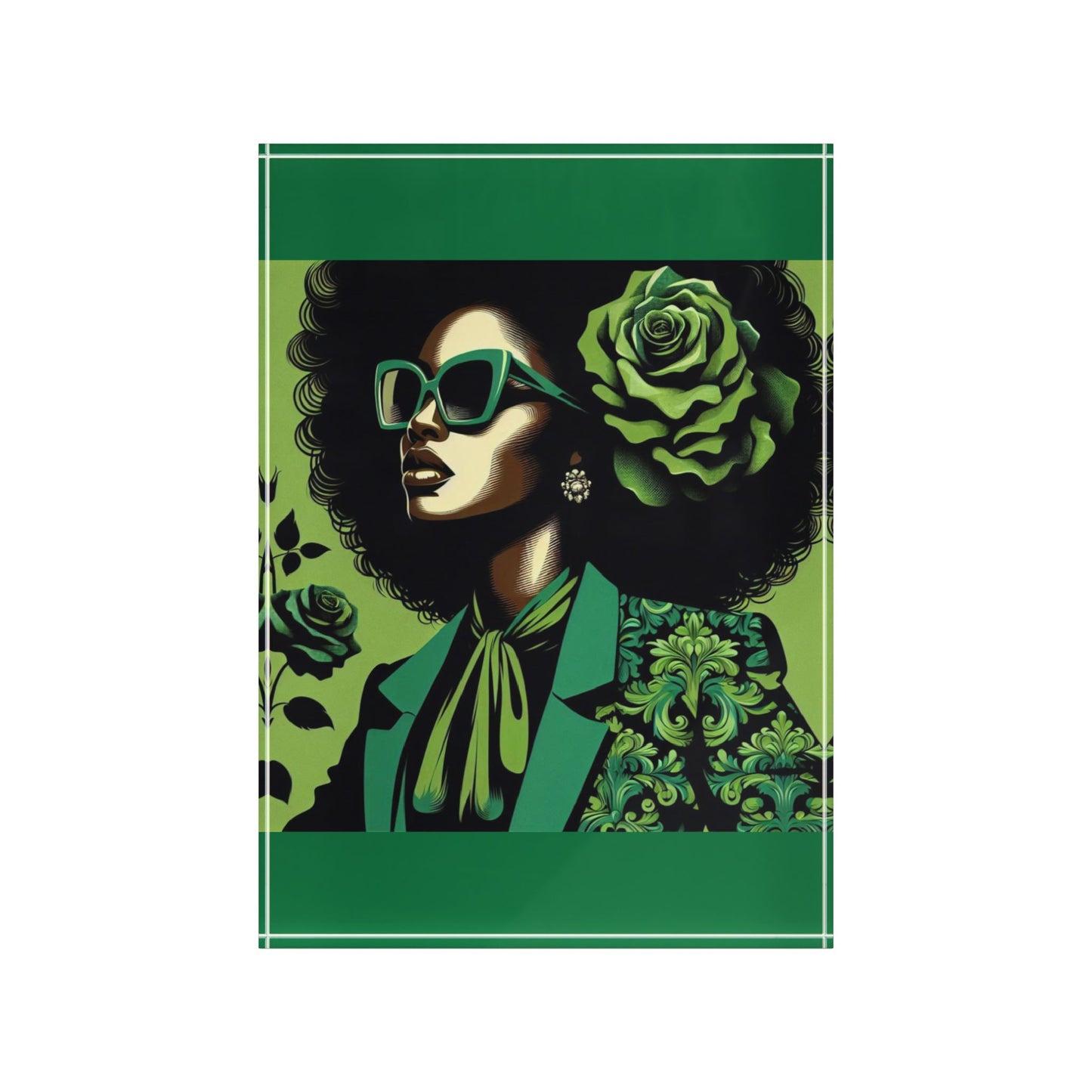 Chic Photo Block Art Display, Elegant Home Decor, Gift for Art Lovers, Modern Office Decor - Lady in Green Damask