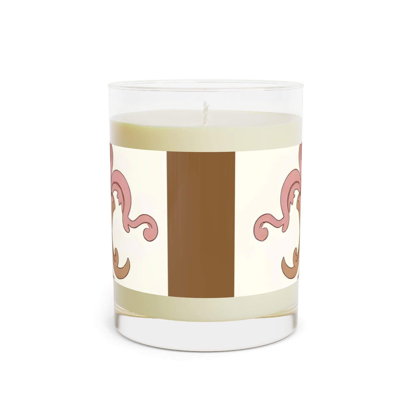 Elegant Fleur De Lis Scented Candle - Home Decor, Gift for Her, Aromatherapy, Wedding Favor, Relaxation - Brown Striped Pink Arabesque