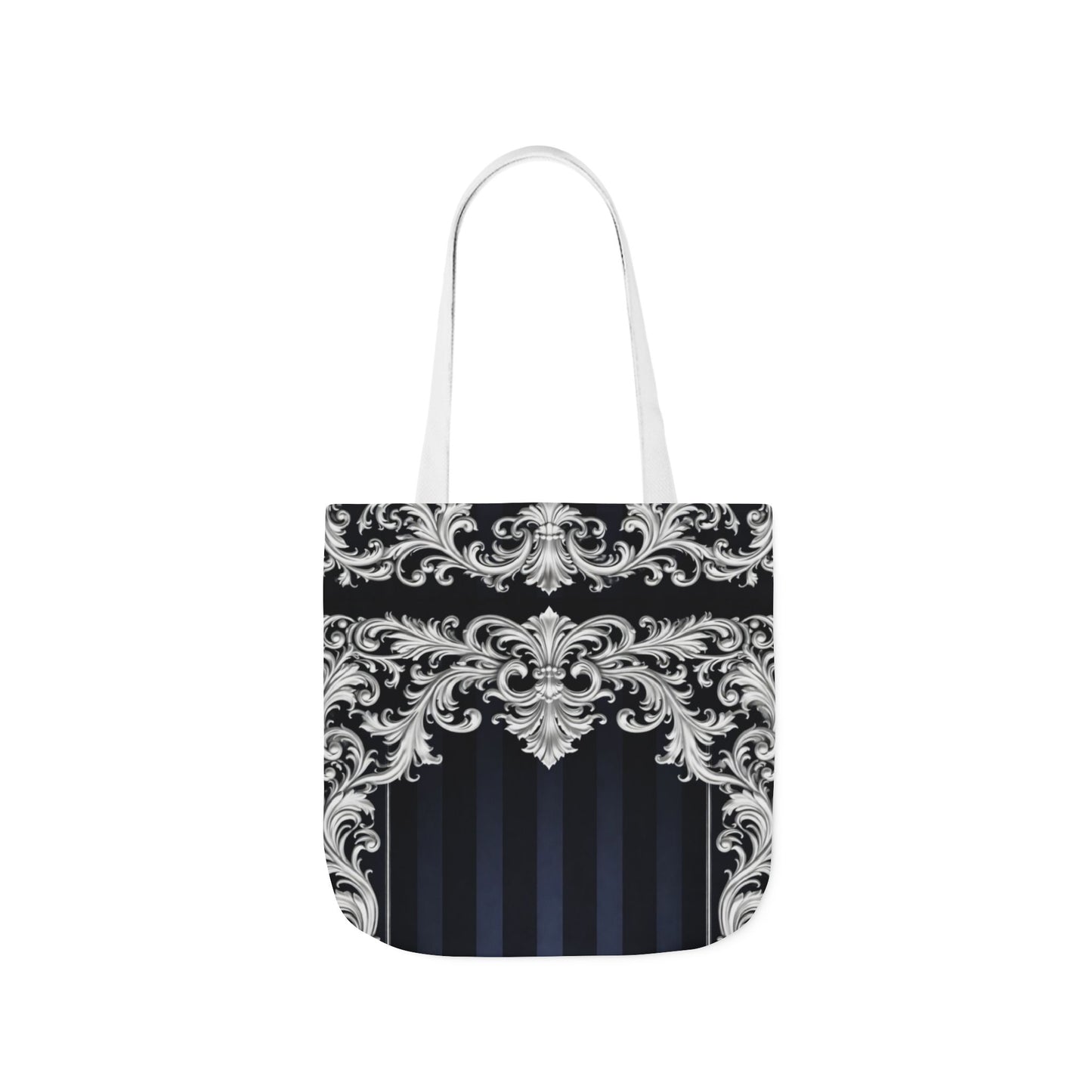 Navy Stripes & Baroque Canvas Tote Bag