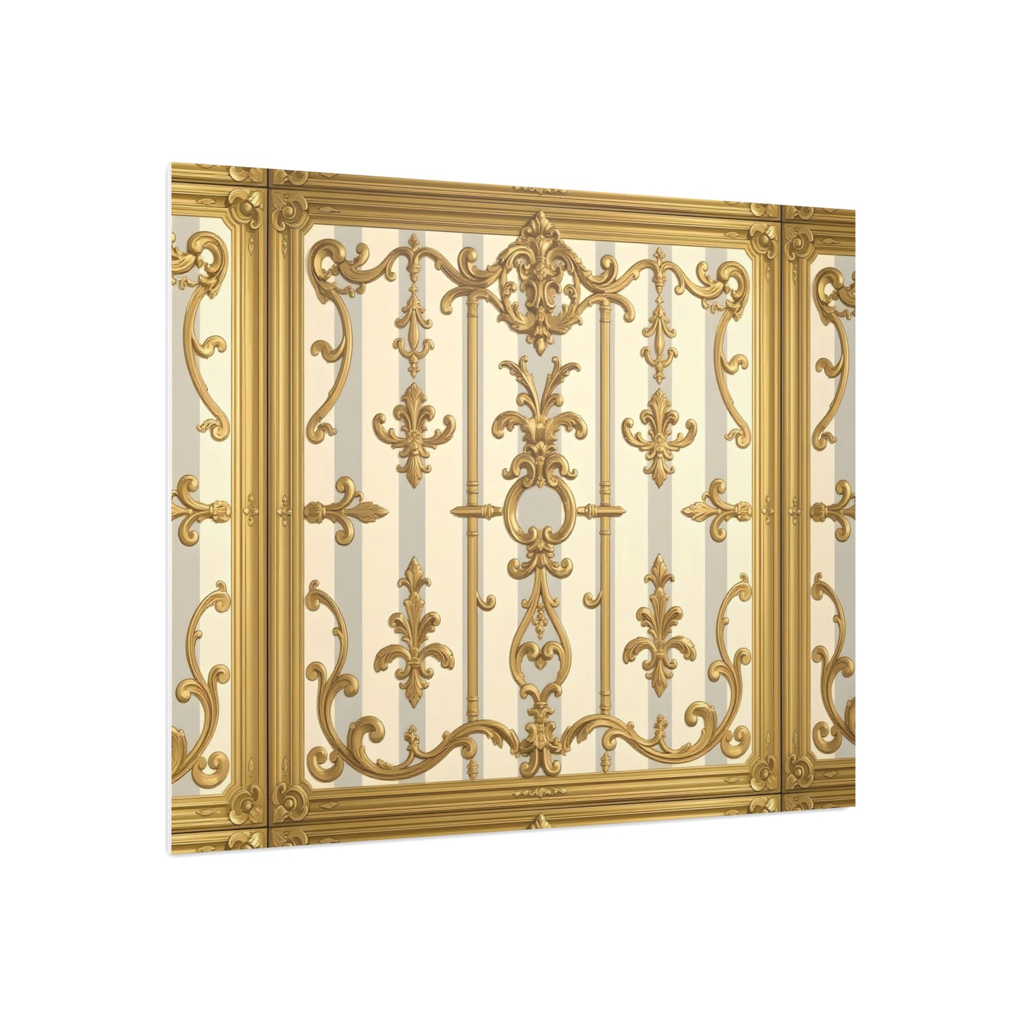 Elegant Ornate Foam Board Art - Luxury Wall Décor, Home Decoration, Versatile Display Board - Matte Gray & Cream Striped Gold Baroque