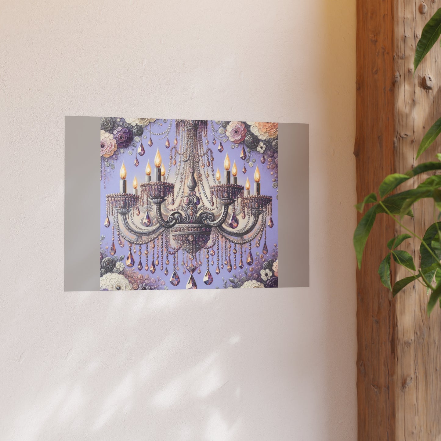 Elegant Floral Chandelier Poster, Art Print for Home Decor, Gift for Art Lovers, Wall Art for Living Room, Birthday Gift Idea - Lilac Jeweled Chandelier