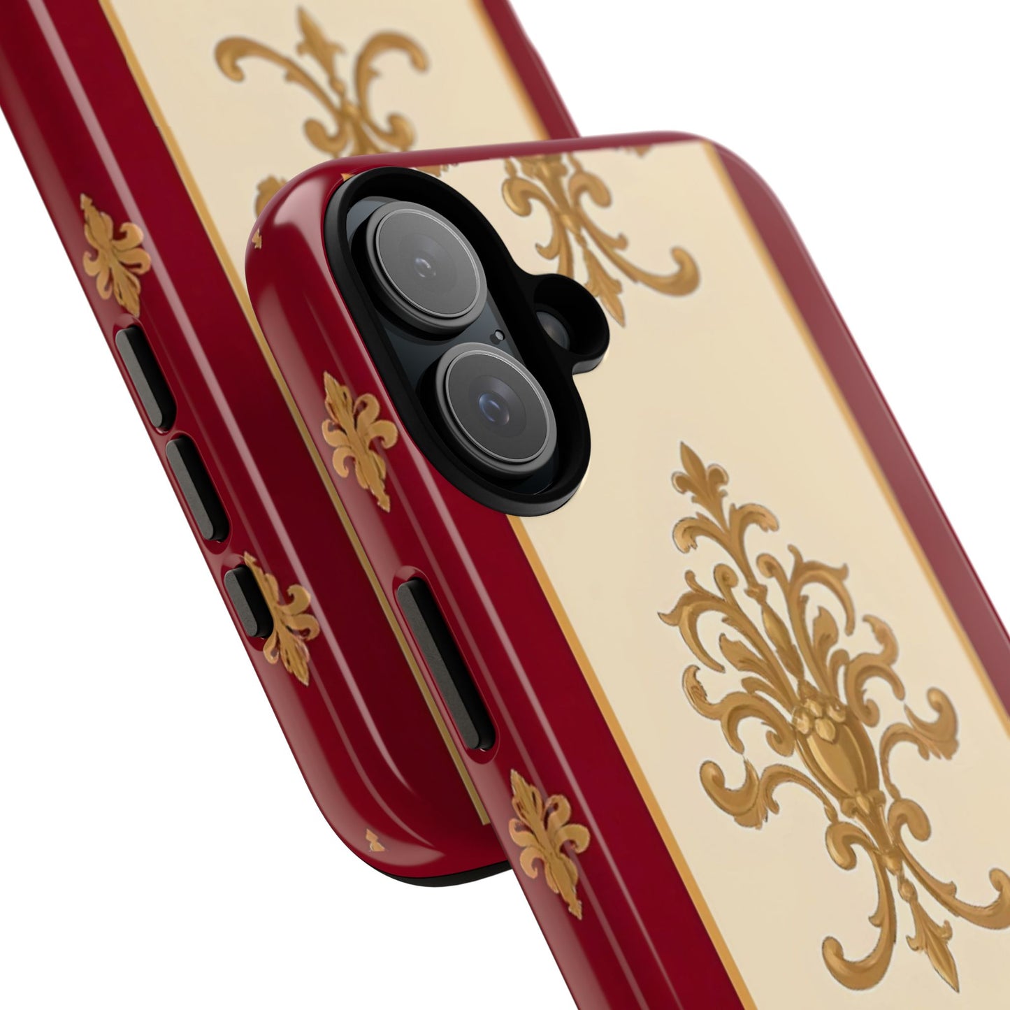 Elegant Floral Motif Phone Case - Tough Cases with Vintage Design - Dusk Red Striped Gold Damask